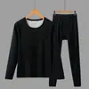 Roupa Térmica de Inverno Masculina Terno Lã de Ovelha Caxemira Seda Gola Redonda Forro de Fleece Espessado Roupa Íntima Terno Feminino