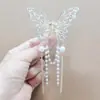 Pasador de Pelo con Mariposa de Pedrería y Borla Larga Tocado para Niña Mitad de Cola en la Parte Posterior de la Cabeza Pinza de Agarre de Alta Gama Elegante y de Moda