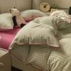 Conjunto de cama de algodão lavado simples escandinavo de quatro peças, colcha listrada de algodão puro, lençóis, conjunto de cama de três peças