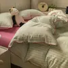 Ins Simple Algodón Puro Algodón Lavado Juego de Cuatro Piezas para Cama Algodón Puro 100 Ropa de Cama Funda de Edredón Cama de Mujer Juego de Tres Piezas para Cama Sábanas de Cama