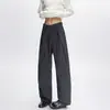 Calça listrada larga estilo retrô japonês, unissex, versátil, com um design de cinto simples e uma silhueta casual de pernas longas
