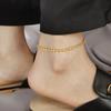 Tornozeleira de contas lisas moda europeia e americana simples versátil aço titânio não desbota ouro 18K deusa festival presente corrente de pé para mulheres