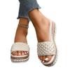 Pantuflas Planas para Ropa de Exterior de Mujer Verano 2025 Nuevo Estilo Planas Perezosas de una Sola Tira Perla Pequeño Aroma Sandalias Casuales para Exteriores