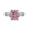Cao Shi Taobao Live Nova Moda Joias: Anel Quadrado da Moda com Zircônia Rosa para Mulheres, Anel de Casamento Bridal Doce e Romântico