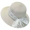 Sombrero de paja con lazo de encaje de perlas estilo francés para mujer, nuevo sombrero de paja para vacaciones de verano en la playa y el mar, protección solar