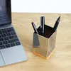 Contenedor de bolígrafos de papelería de oficina de color galvanizado creativo con base de haya para escritorio de oficina, estudiante, almacenamiento de papelería de escritorio, contenedor de acabado para bolígrafos
