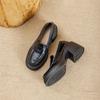 Mocassins Slip-On de Salto Alto Pequenos Britânicos para Mulheres Versátil Salto Grosso Retrô Sapatos de Couro Sapatos Soltos