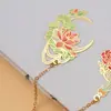 Marcador de Página Metálico Série Mini Flor Criativa Latão com Borla Estilo Chinês Clássico em Estoque Estilo Fofo