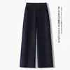 Calça Reta Casual de Perna Larga Personalizada para Mulheres, Novo Verão 2026 Fina de Cintura Alta Emagrecedora Caída Cropped