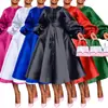 Comércio Exterior Transfronteiriço Europeu e Americano Roupas Novos Produtos Cor Pura Brilhante Solto Botão Manga Lanterna Vestido