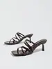 Cross 2025 Europa Comercio Exterior Nuevos Zapatos de Mujer Punta Cuadrada Correa Única Cruzada Sandalias de Tacón de Aguja