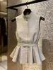 Elegante y sofisticado chaleco sin mangas con cuello alto para mujer, ajuste único en la cintura con corbata y detalles de volantes, simple y con estilo para ir al trabajo, con un ambiente maduro y poderoso