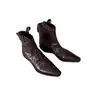 Versión de piel de vaca~Botines western cortos de moda con punta fina, corte en V, tacón grueso adelgazante, arrugados para mujer, botas Martin de piel genuina, botines