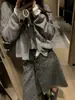 Conjunto Estilo Miu~ Falda Midi Reversible Plisada de Lunares para Mujer 2025 Otoño Nueva Moda Falda Midi Gris Línea A