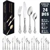 Talheres de Aço Inoxidável Corte Imperial Conjunto de 24 Peças Garfo Faca Colher Caixa para Envio Conjunto com Relevo Vazado Fino Faca e Garfo Ocidentais para Bife