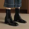 Botas Cuadradas Elásticas Versátiles de Otoño e Invierno Uso Transfronterizo Suela Suave Cuadrado Silencioso Adelgazantes Retro Cremallera Trasera Botas de Moda para Mujer