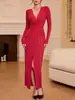 Amazon transfronterizo vestido rojo de temperamento de socialité francesa para mujer europea y americana otoño e invierno temperamento elegante vestido con abertura
