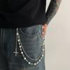 Corrente de Calça de Pérola Europeia e Americana Acessórios Masculinos Hip-Hop Nicho Pingente de Cruz Corrente de Cintura Acessórios para Jeans Transfronteiriços