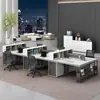 Escritorio Moderno Casual de Madera Maciza Estación de Trabajo para 4-6 Personas Mesa de Gabinete Alto para Oficina Financiera