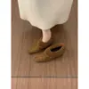 Zapatos peludos de gamuza color caqui para mujer, Nuevo estilo Otoño e Invierno 2026, Mocasines cálidos de felpa sin cordones