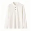 2026 Otoño/Invierno Nuevo Estilo Old Money Cuello Henley Botones Estructurados Holgado Manga Larga Sudadera con Capucha Sudadera de Manga Larga Camiseta