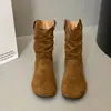 Botas de tornozelo Birkenstock com sola macia para mulheres, Botas Western Primavera/Verão 2026, emagrecedoras, calce fácil, bico redondo, botas amassadas, botas de moda retrô para mulheres