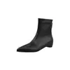 Botas Delgadas de Piel de Cordero con Punta Fina, Aumentadoras de Altura Invisibles, Adelgazantes, 2026 Invierno, Tacón de Bloque, Tacón Bajo, Piel Genuina, Botines Cortos para Viajes Diarios, Mujer