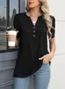 2026 Camisa de Cor Sólida com Botões, Gola V e Manga Curta, Site Independente Europeu e Americano da Amazon, Novo AliExpress Europeu e Americano