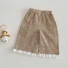 Camiseta Lisa de Jacquard para Niña 2026 Nuevo Verano Top con Cuello Baby Doll Pantalones Rectos con Estampado de Leopardo para Niños Moda Infantil