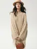 Suéter de punto trenzado de cuello redondo estilo perezoso para mujer, con diseño holgado, tejido grueso y cálida mezcla de cachemir, perfecto para otoño e invierno