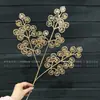 Flores de Nochevieja, Flores Artificiales Doradas, Eucalipto Dorado, Hortensia, Abanico Dorado, Hojas de Ginkgo, Cubo de la Fortuna, Arreglo Floral, Hojas, Flores de Plástico