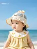 Sombrero de Pescador Delgado Bordado de Verano para Niñas, Sombrero de Sol de Malla con Lazo Lindo para Protección Solar