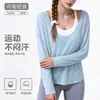Roupas de Yoga Novas Transfronteiriças Camisa Esportiva Solta Preguiçosa Pilates Manga Longa Decote U Grande Roupas Esportivas Fitness Top