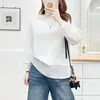 Camiseta Especial Plus Size para Mulheres, Nova Estilosa para o Início do Outono, Top com Renda Vazada em Patchwork, Manga Três Quartos 0878