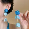 Brincos de Franja de Pétalas de Hortênsia Azul para Mulheres, Brincos Elegantes de Luxo Leve Estilo Ins, Brincos que Realçam a Pele para Férias
