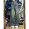 Jeans de Pierna Ancha Desgastados Estilo Retro Americano Talla Grande para Mujer, Pantalones de Verano de Cintura Alta Sueltos de Pierna Recta de Largo Completo Tendencia