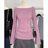 Elegante suéter de punto con trenzas, hombros descubiertos, manga larga para mujer, nuevo top de otoño e invierno con hombros descubiertos, negro talla única, morado