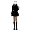 Vestido Negro Pequeño Estilo Commuter para Mujer, Ropa Interior para Abrigo de Otoño e Invierno, Falda Abullonada, Falda Corta de Cintura Ceñida Estilo Francés