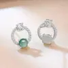 Pendientes de Plata de Ley 925 Chapada con Aguja de Plata, Jade Azul Natural, Cuentas Redondas de Jade, Diseño Estético de Lujo Ligero, Versátiles