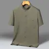 Camisa de Verão para Homens de Meia-Idade e Idosos, Top de Seda Gelada de Manga Curta, Fino Estilo Chinês, Roupa de Pai, Casual Solta, Roupa de Avô