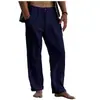 Pantalones Largos de Lino para Hombre Yoga Playa Cintura sin Elástico Cordón Bolsillos Múltiples Casual Transpirables 2022