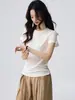 # Tencel Lana Lyocell # Camiseta Ligera, Suave, Amigable con la Piel, Transpirable para Mujer, Manga Corta de Verano, Corte Holgado, Top Adelgazante.
