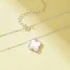 Encuentro Afortunado Collar de Trébol de Cuatro Hojas de Plata S925 para Mujer, Cadena para Clavícula con Colgante de Flor de Concha Blanca de Lujo Ligero, Regalo de San Valentín