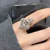 Anel vintage desgastado S925 de prata esterlina, resistente, em formato de coração com coroa e cruz, flor de íris para mulheres, design aberto, nicho, alta qualidade, moderno