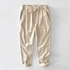 L8223 Pantalones casuales de lino con cintura elástica y cordón fresco para hombre, pantalones holgados de algodón y lino con tubo recto, una generación de cabello