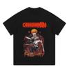 Camiseta Americana Pesada Lavada Oscura Anime Japonés Marca de Moda Estampada Retro High Street Oversize Suelta