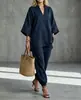 2026 Moda Transfronteriza Europea y Americana Primavera/Verano Conjunto de Top Casual con Cuello en V y Manga Tres Cuartos para Mujer y Pantalones Jogger de Corte Holgado