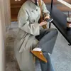Casaco trench coat feminino de alta qualidade outono e inverno Dongdaemun coreano estilo coreano gola alta abotoado solto comprimento médio