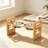 Soporte para comederos de perro hecho a medida de bambú y madera, altura ajustable, apto para gatos y perros, con un diseño que protege el cuello para la alimentación