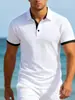 Nova Camisa Polo de Tricô Jacquard com Gola, Estilo Europeu e Americano, Moda Simples para Sair, Roupa Masculina